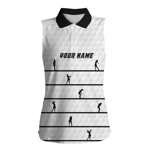 Personalized Black White Golfer Womens Sleeveless Polo Shirt Custom Golf Shirts For Women Golf Pattern LDT0953