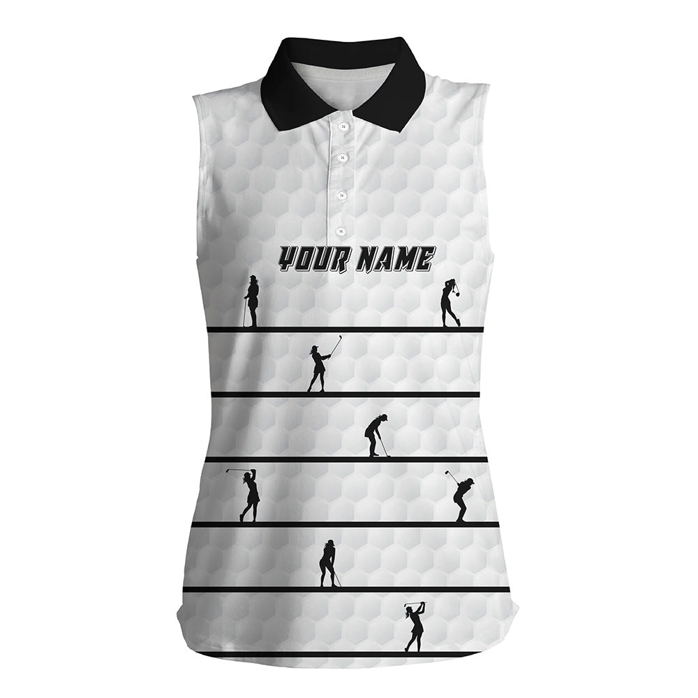 Personalized Black White Golfer Womens Sleeveless Polo Shirt Custom Golf Shirts For Women Golf Pattern LDT0953