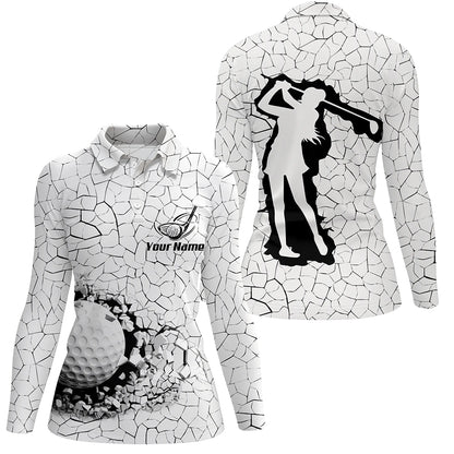 Golf Breaker Womens Polo Shirt, Custom Black And White Golf Shirts For Women, Cool Golf Gifts LDT0176