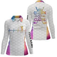 Load image into Gallery viewer, Queen Of Clubs Golf Polo Shirt Custom Heartbeat White Golf Shirts For Women Colorful Golf Top LDT0184