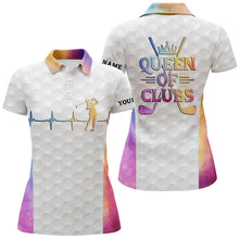 Load image into Gallery viewer, Queen Of Clubs Golf Polo Shirt Custom Heartbeat White Golf Shirts For Women Colorful Golf Top LDT0184