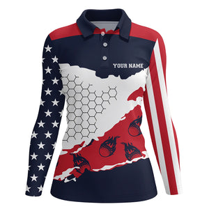 Personalized American Flag Womens Golf Shirts Golf Flame 3D All Over Print Polo Top For Women LDT0197