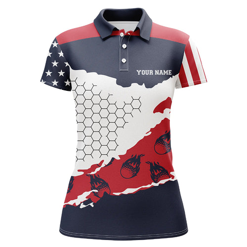 Personalized American Flag Womens Golf Shirts Golf Flame 3D All Over Print Polo Top For Women LDT0197