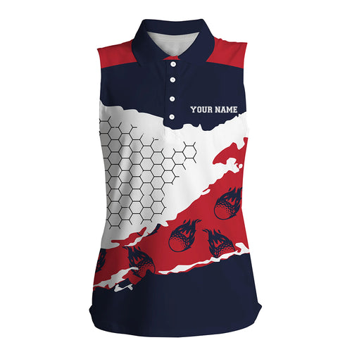 Custom American Flag Womens Sleeveless Golf Shirts Golf Flame 3D All Over Print Polo Tops For Women LDT0197