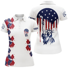 Load image into Gallery viewer, Statue Of Liberty 4Th Of July American Flag Argyle Golf Polos Patriotic Golf Shirts For Women LDT0476