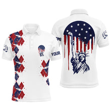 Load image into Gallery viewer, Statue Of Liberty 4Th Of July American Flag Argyle Mens Golf Polos Patriotic Golf Shirts For Men LDT0476