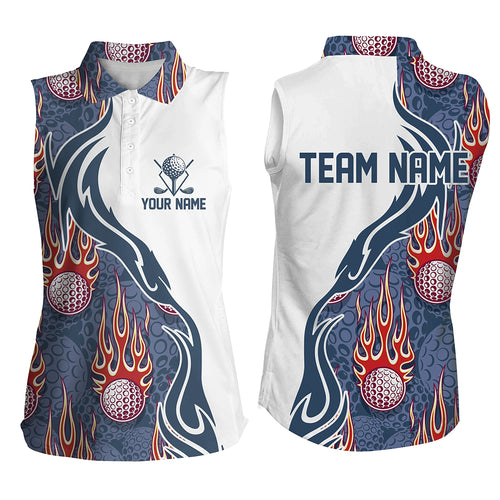 Flame Golf Ball White Blue Womens Sleeveless Polo Shirt Personalized Golf Shirts For Women Golf Gifts LDT0782