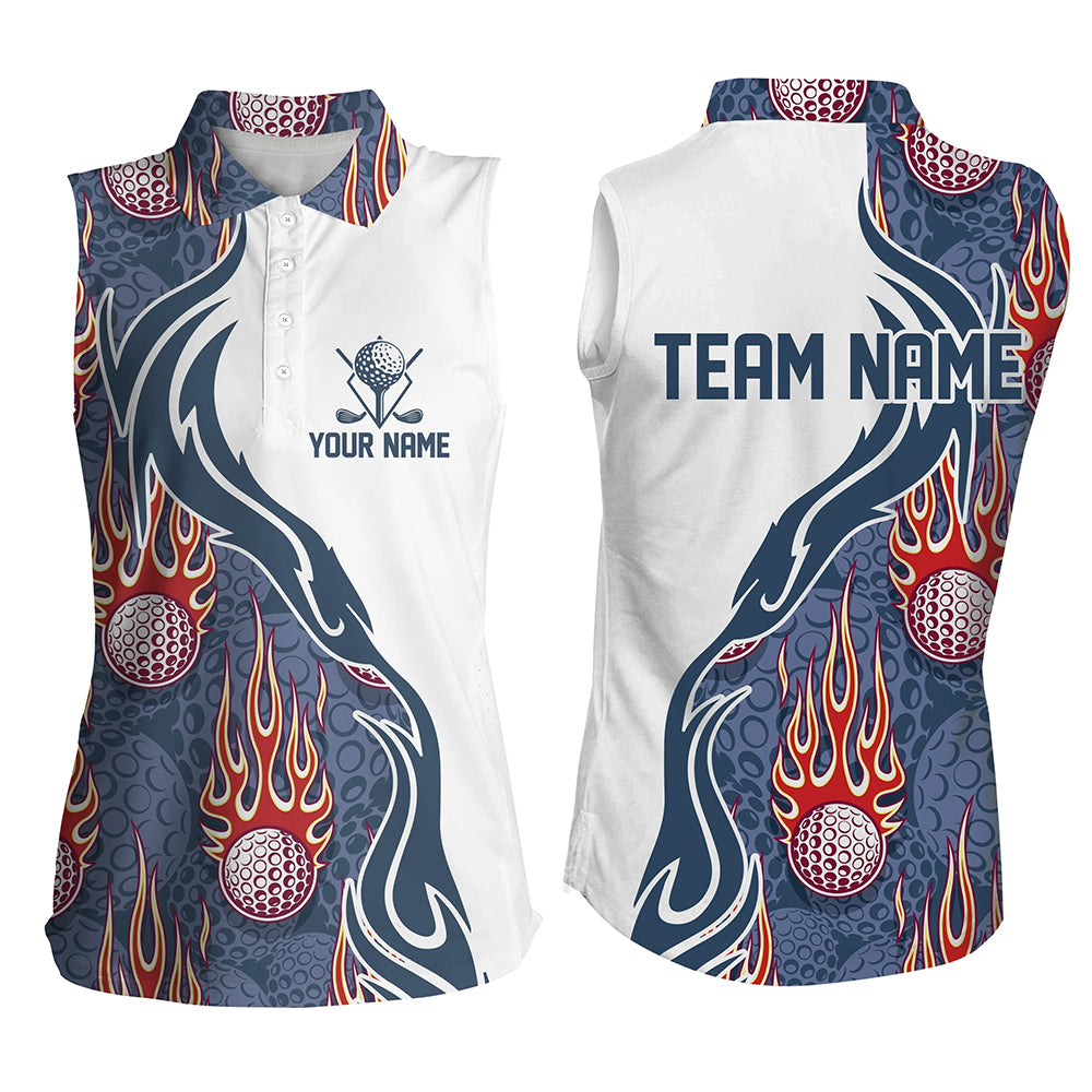 Flame Golf Ball White Blue Womens Sleeveless Polo Shirt Personalized Golf Shirts For Women Golf Gifts LDT0782