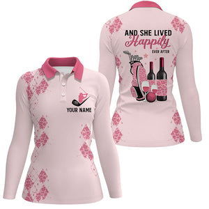 And She Lived Happily Ever After Pink Leopard Womens Golf Polo Shirts Custom Golf And Wine LDT0029