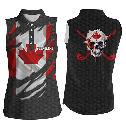 3D Canadian Flag Patriotic Ripped Womens Sleeveless Polo Shirt Skull Golf Shirts For Women Golf Gifts LDT0492