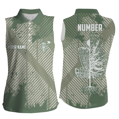 Disc Golf Green Abstract Texture Womens Sleeveless Polo Shirt Customized Disc Golf Shirts For Women LDT0520