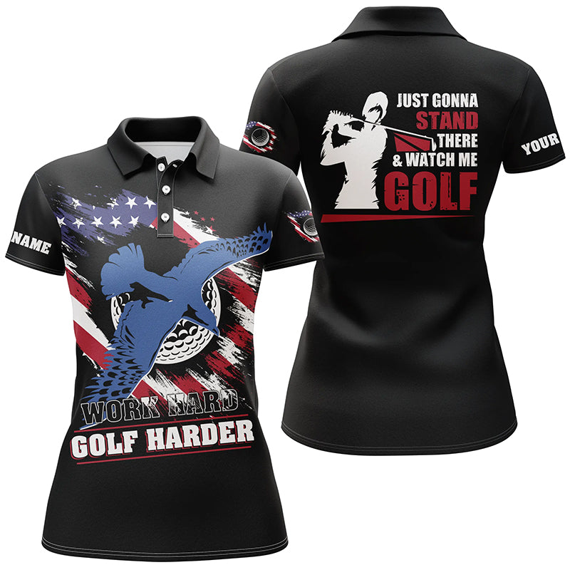 Work Hard Golf Harder Albatross American Flag Polo Shirt, Patriotic Golf Shirts For Women, Golf Gifts LDT0068