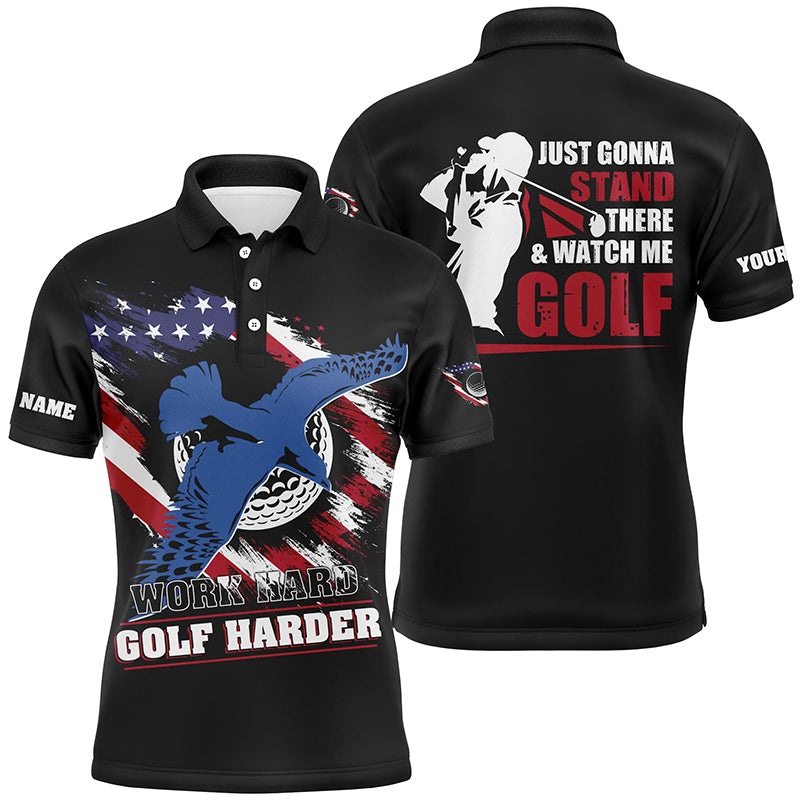 Work Hard Golf Harder Albatross American Flag Polo Shirt, Patriotic Golf Shirts For Men, Golf Gifts LDT0068