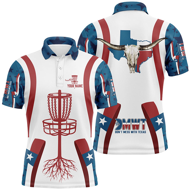 Texas Flag Longhorn Mens Disc Golf Shirt Custom Patriotic Disc Golf Shirts For Men, Golf Gifts LDT0268