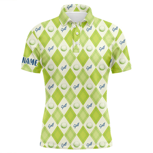 Golf Pattern With Balls Green Argyle Mens Polo Shirt Custom Golf Shirts For Men Golf Gifts LDT0571