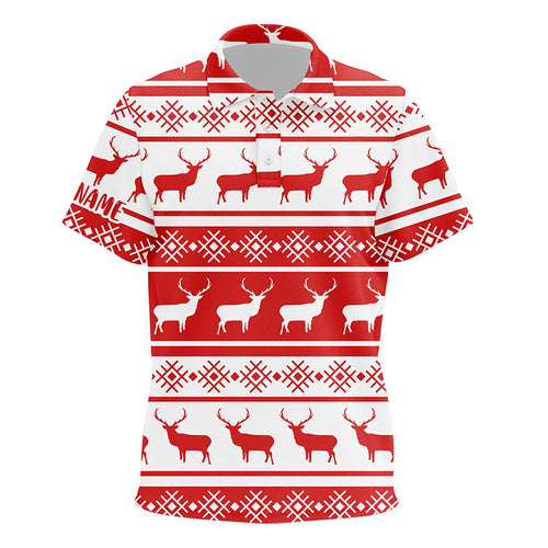 Christmas Seamless Pattern With Deer Red White Kids Golf Polo Shirts Custom Golf Shirts For Kid LDT0572