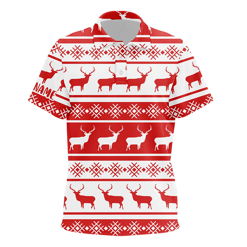 Christmas Seamless Pattern With Deer Red White Kids Golf Polo Shirts Custom Golf Shirts For Kid LDT0572