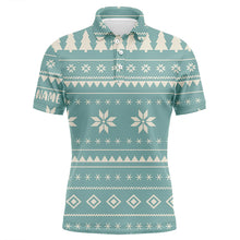 Load image into Gallery viewer, Mint Christmas Pattern With Tree Snowflakes Mens Golf Polo Shirts Holiday Winter Men Golf Tops LDT0574