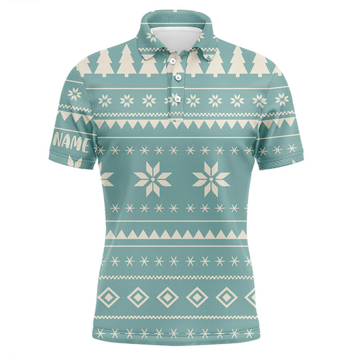 Mint Christmas Pattern With Tree Snowflakes Mens Golf Polo Shirts Holiday Winter Men Golf Tops LDT0574