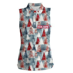 Grunge American Christmas Tree Red Blue Womens Sleeveless Polo Shirts Vintage Golf Shirts For Women LDT0583