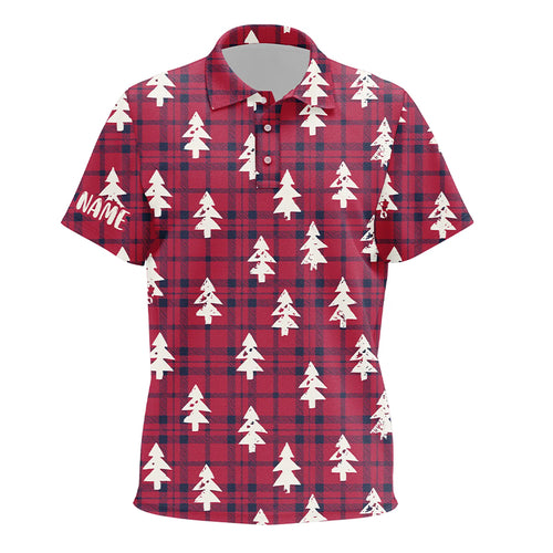 Red Checker Plaid Christmas Tree Unisex Kid Golf Polo Shirt Rustic Vintage Golf Shirts For Kid LDT0584