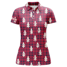 Load image into Gallery viewer, Red Checker Plaid Christmas Tree Womens Golf Polo Shirt Rustic Vintage Golf Shirts For Women LDT0584