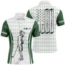 Load image into Gallery viewer, Mens Green Argyle American Flag Patriotic Golf Polo Shirts Custom Skull Golf Shirts For Men LDT0292