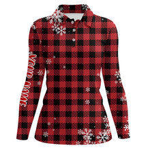 Load image into Gallery viewer, Christmas Snowflakes On Red Black Plaid Womens Golf Polos Personalized Golf Shirts For Women LDT0619