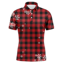 Load image into Gallery viewer, Christmas Snowflakes On Red Black Plaid Mens Golf Polos Personalized Golf Shirts For Men LDT0619