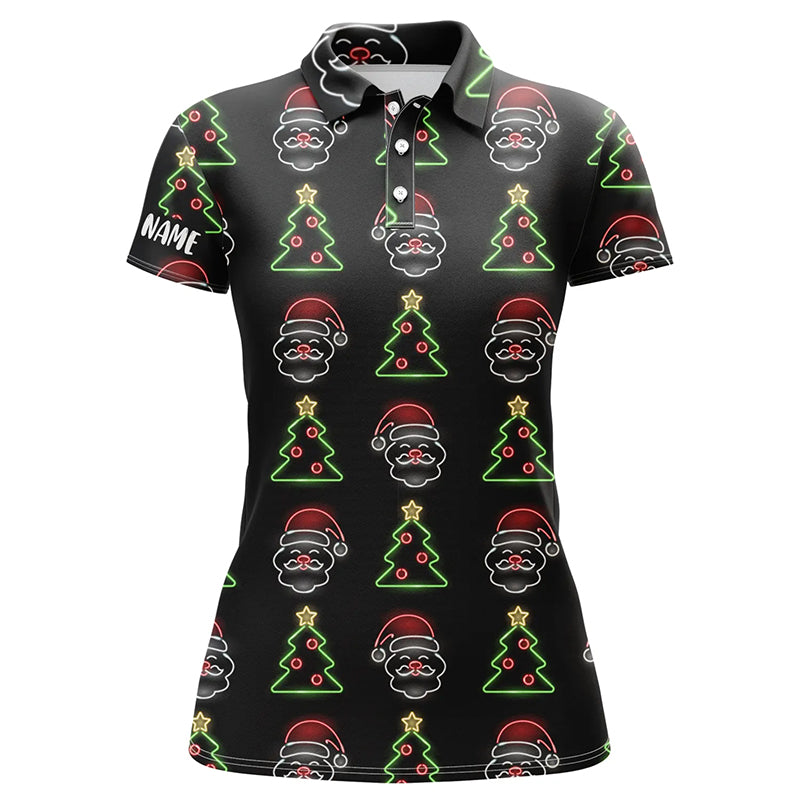 Neon Christmas Tree And Santa Womens Golf Polo Shirts Custom Funny Golf Shirts For Women LDT0621