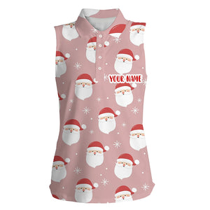 Happy Santa Christmas Pink Womens Sleeveless Polo Shirts Customized Funny Golf Outfit For Womens LDT0623