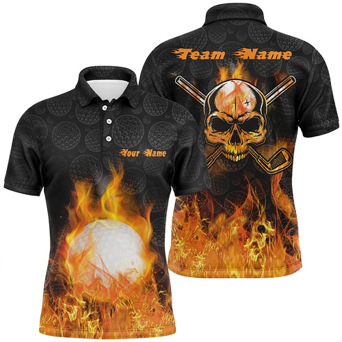 Fire Flame Golf Ball Mens Polo Shirt Custom Orange Skull Golf Shirts For Men Best Golf Gifts LDT0906