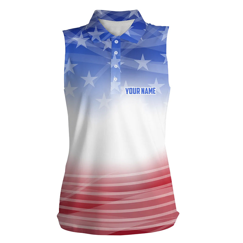 Gradient American Flag Womens Sleeveless Polo Shirts Patriotic Usa Golf Shirts For Women Cool Golf Gifts LDT0636