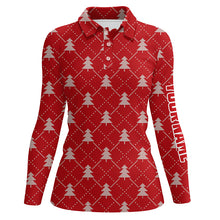 Load image into Gallery viewer, Christmas Trees Red Knitted Womens Golf Polo Shirts Argyle Golf Shirts For Women Golfer Gifts LDT0642