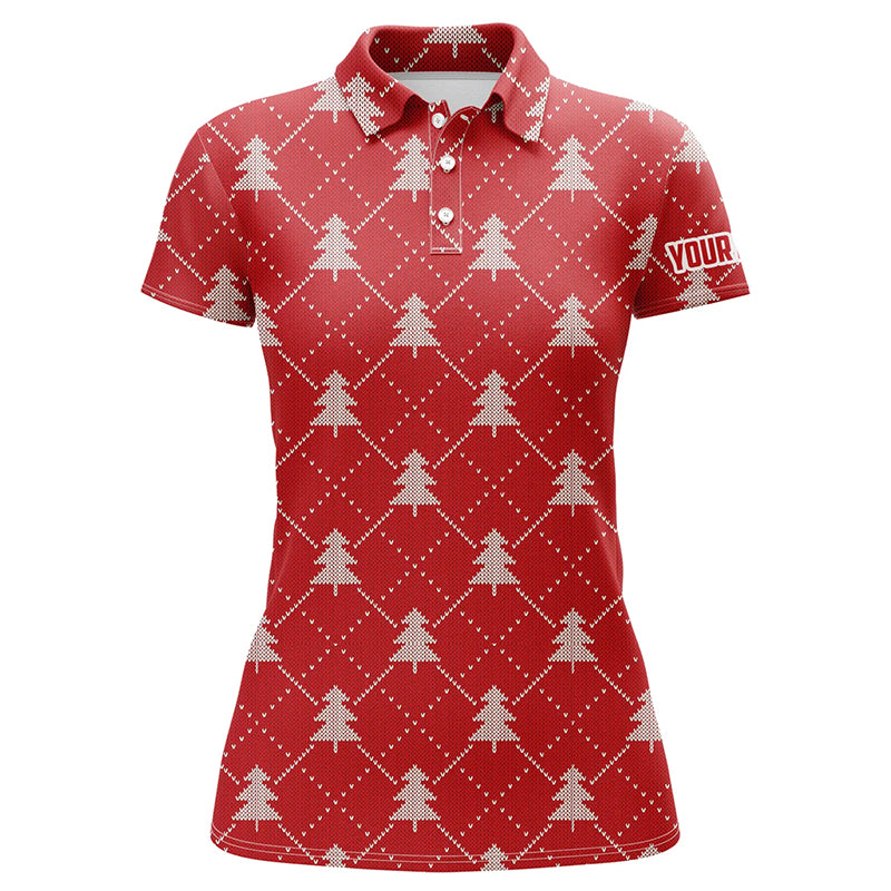 Christmas Trees Red Knitted Womens Golf Polo Shirts Argyle Golf Shirts For Women Golfer Gifts LDT0642