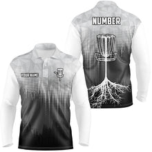 Load image into Gallery viewer, Black &amp; White Mens Disc Golf Polo Shirts Custom Disc Golf Basket Personalized Disc Golf Gifts LDT1323