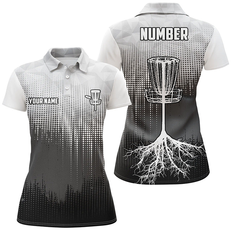 Black&White Womens Disc Golf Polo Shirts Custom Disc Golf Basket Personalized Disc Golf Gifts LDT1323