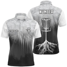 Load image into Gallery viewer, Black &amp; White Mens Disc Golf Polo Shirts Custom Disc Golf Basket Personalized Disc Golf Gifts LDT1323