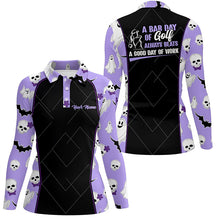 Load image into Gallery viewer, Womens Purple Halloween Golf Polo Shirt, Halloween With Skulls And Ghosts Golf Shirts For Women LDT0113