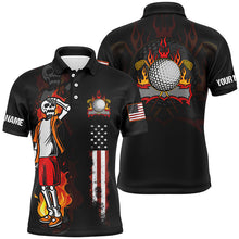 Load image into Gallery viewer, Mens Fire Skull Golf Polo Shirt, American Flag Golf Shirts For Men Crazy Skull Golf Shirt, Golf Gifts LDT0123