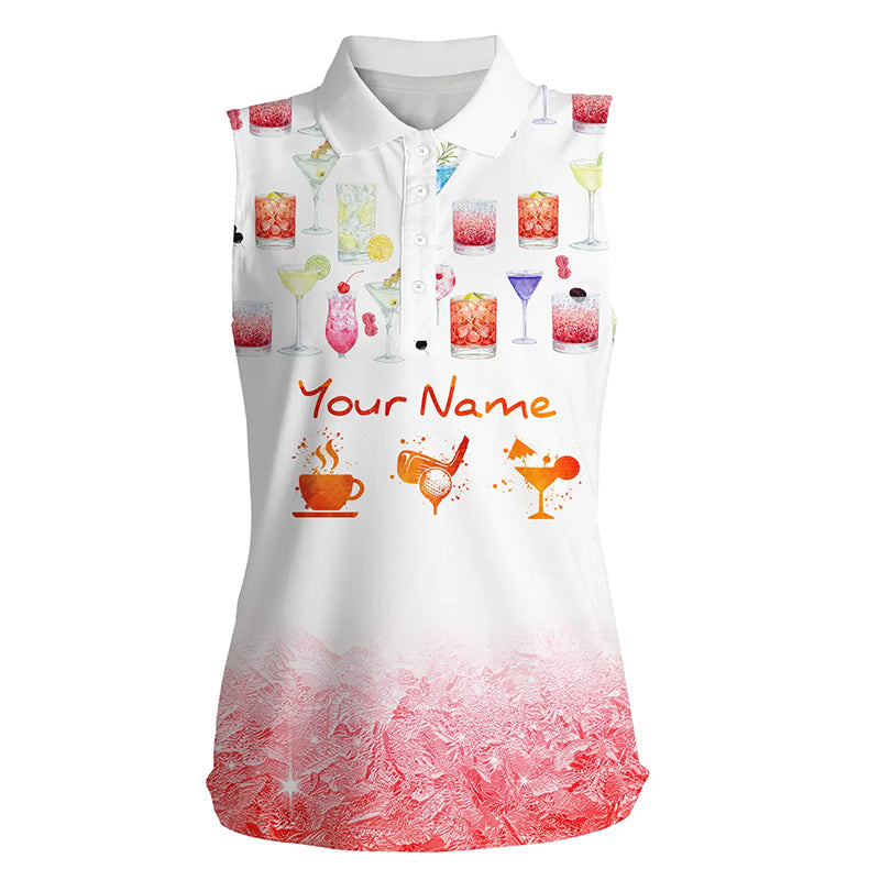 Plan For The Day Coffee Golf Cocktail Watercolor Sleeveless Polo Shirt Funny Golf Shirts For Women LDT0390