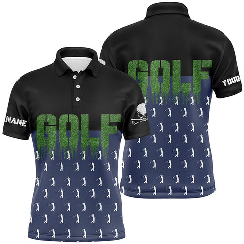 Black And Navy Mens Golf Polo Shirts Personalized Funny Golf Shirts For Men, Skull Golfing Gifts LDT0136