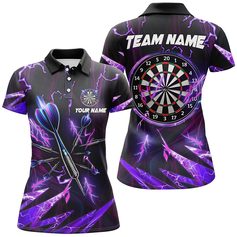Purple Thunder Lightning 3D Darts Polo Shirt Custom Dart Shirts For Women Dart Jerseys LDT1350