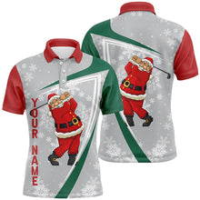 Load image into Gallery viewer, Santa Playing Golf Christmas Custom Mens Golf Polo Shirt Snowflakes Grey Funny Golf Shirts For Men LDT0942