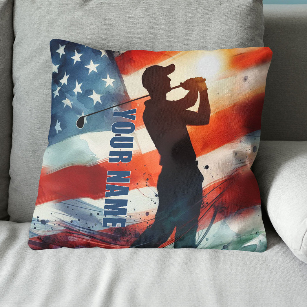 Watercolor American Flag Custom Pillow Personalized Patriotic Golf Gifts LDT1173