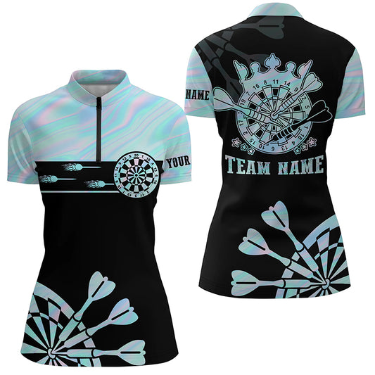 Holographic Tie Dye Darts Quarter Zip Shirts Custom Darts Shirt For Women Dart Jerseys LDT1366