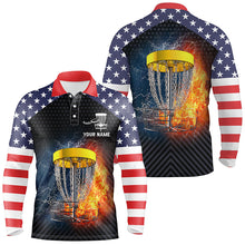 Load image into Gallery viewer, Fire And Water Disc Golf Mens Polo Shirts, American Flag Disc Golf Shirts For Men, Patriotic Gifts LDT0159