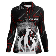 Load image into Gallery viewer, Golfers On Art Pattern Womens Polo Shirts, Custom Smoke Digital Theme Golf Shirts For Women LDT0194