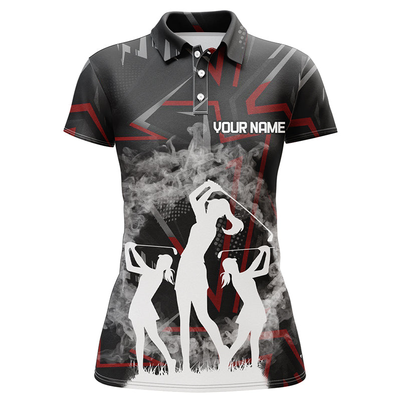 Golfers On Art Pattern Womens Polo Shirts, Custom Smoke Digital Theme Golf Shirts For Women LDT0194