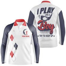 Load image into Gallery viewer, I Play Like A Boy Golf Polo Shirts Personalized Argyle Golf Shirts For Men, Golfing Gifts LDT0211